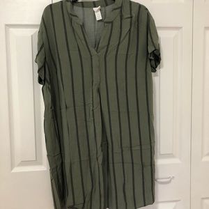 Dark green striped v neck dress
